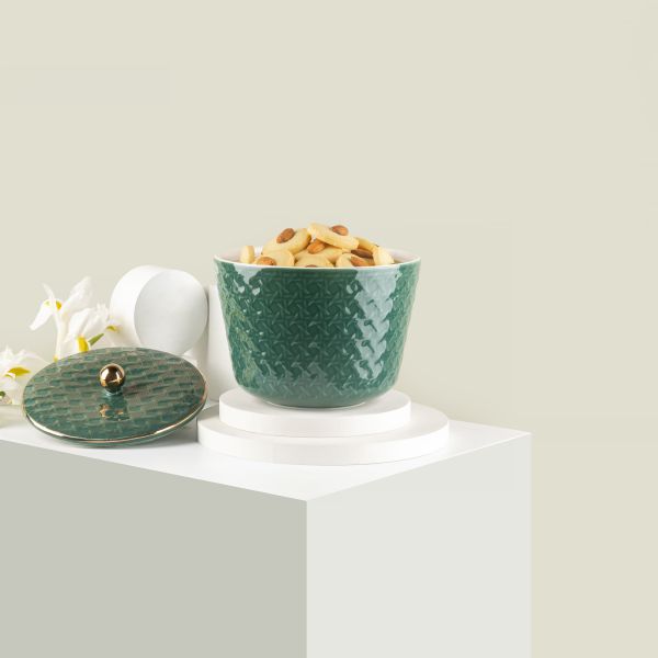 Medium Porcelain vase With Cover From Rattan - Green