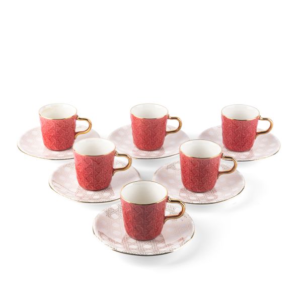 Turkish  Coffee Set 12Pcs From Rattan - Red