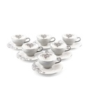 6cup 6 saucer 80CC - white saucer grey cup+silver   