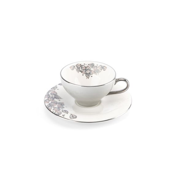 6cup 6 saucer 80CC - white saucer grey cup+silver   