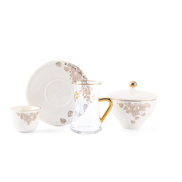 19pcs tea set ( 6 glass 6saucer 6 cawa 1 sugor) - snow white+gold   